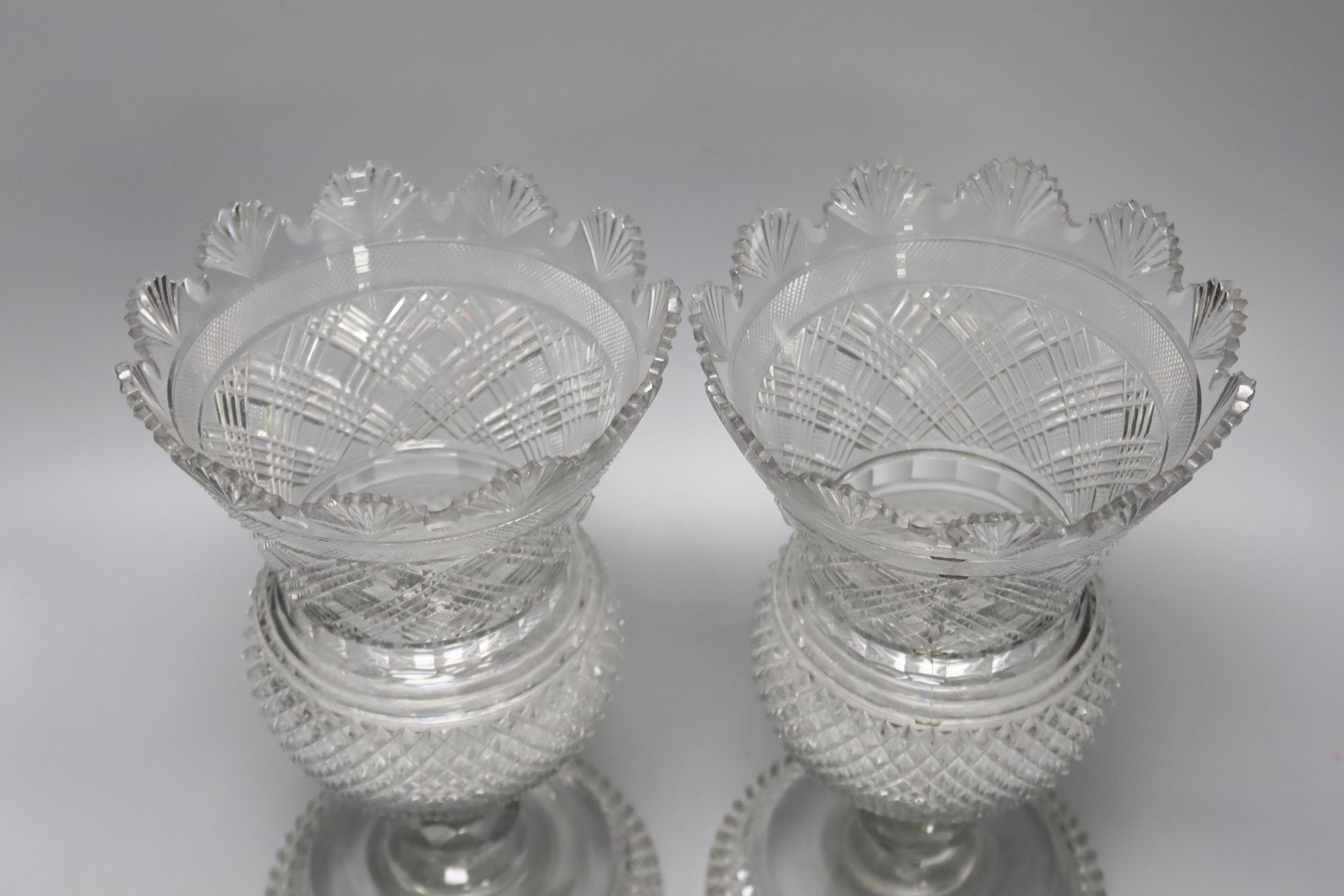 A pair of 19th century Scottish crystal vases of thistle head form, height 27cm